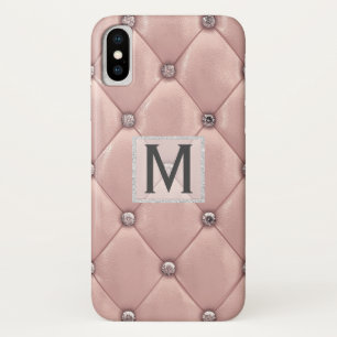 Lush Rose Gold Faux Leather & Diamonds Monogrammed Case-Mate iPhone Case