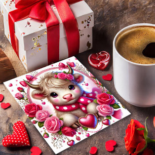 Lush Roses Highland Cow Valentines Card