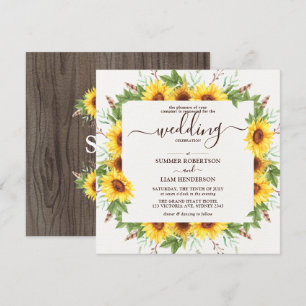 Lush Rustic Watercolor Sunflowers Wedding Invitation