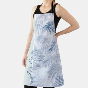 Lush Serene Blue Ferns on Green Apron
