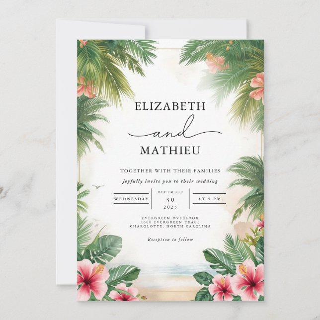 Lush Tropical Archway Romance Wedding Invitation (Front)