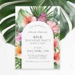 Lush Tropical Floral 40th Birthday Party and Luau Invitation<br><div class="desc">A beautifully lush tropical 40th Birthday Party design with colourful watercolor floral elements that include hibiscus blooms, ginger flowers and a variety of tropical foliage surrounding a stylish arched frame. The looks is vibrant and alive and sets the tone for your celebration in aloha style. A trendy arched frame inset...</div>
