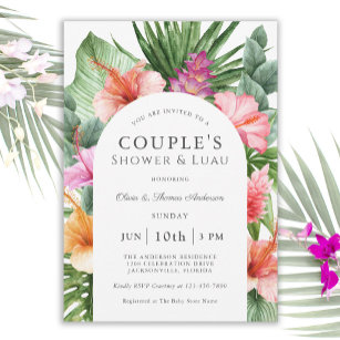 Lush Tropical Floral Couple's Shower and Luau Invitation