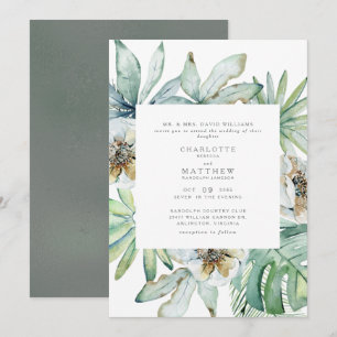 Lush Tropical Foliage Sage Wedding Invitation