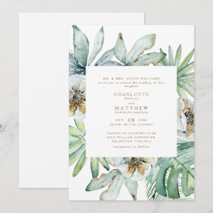 Lush Tropical Foliage White Wedding Invitation