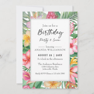 Lush Tropical Greenery Floral Birthday Party Luau Invitation