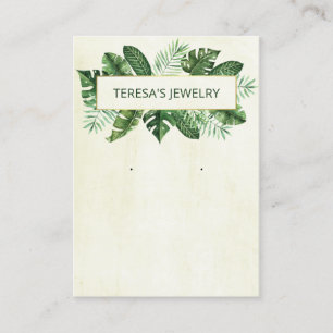 Lush Tropical Greenery On White Earring Display Business Card