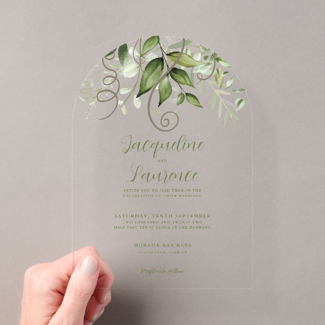 Lush Tropical Greenery Wedding Arch Acrylic Invitations (Insitu (Handheld))