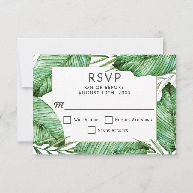 Lush Tropical Greenery Wedding RSVP Card (Front)