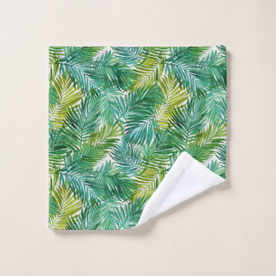 Lush Tropical Island Green Palm Leaf Watercolor  Bath Towel Set