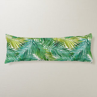 Lush Tropical Island Green Palm Leaf Watercolor Body Pillow