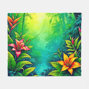 Lush Tropical Jungle Oasis Design Fleece Blanket