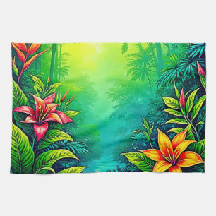 Lush Tropical Jungle Oasis Design Kitchen Towel