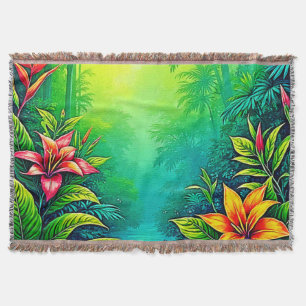 Lush Tropical Jungle Oasis Design Throw Blanket