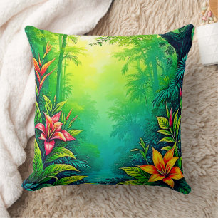 Lush Tropical Jungle Oasis Design Throw Pillow