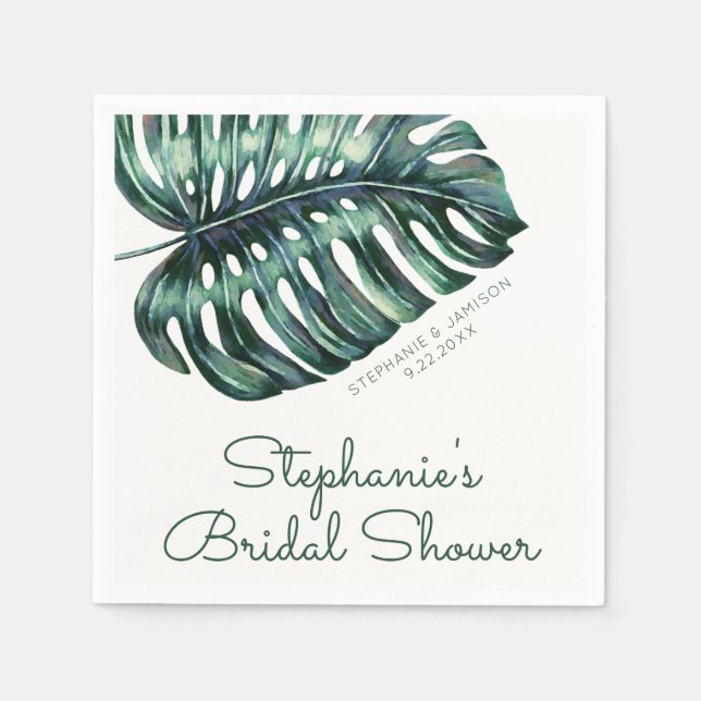 Lush Tropical Monstera Leaf Greenery Napkin (Front)