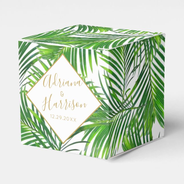 Lush tropical palm leaves greenery favor box (Front Side)
