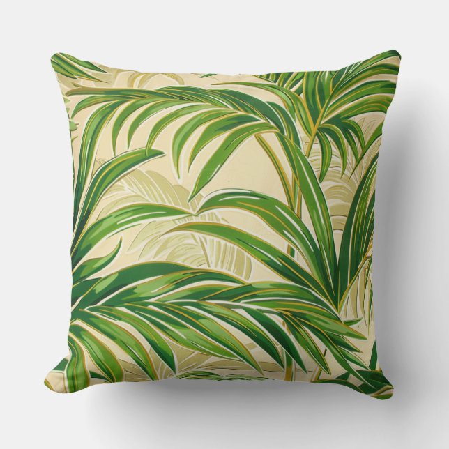 Lush Tropical Palm Tree Oasis Throw Pillow (Front)