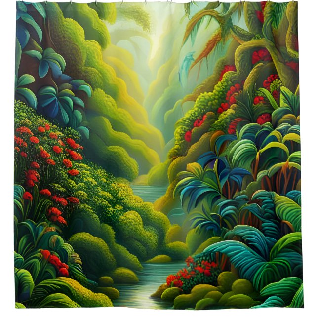 Lush Tropical Rainforest with Flowers and Stream (Front)