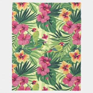Lush Tropical Summer Florals Fleece Blanket