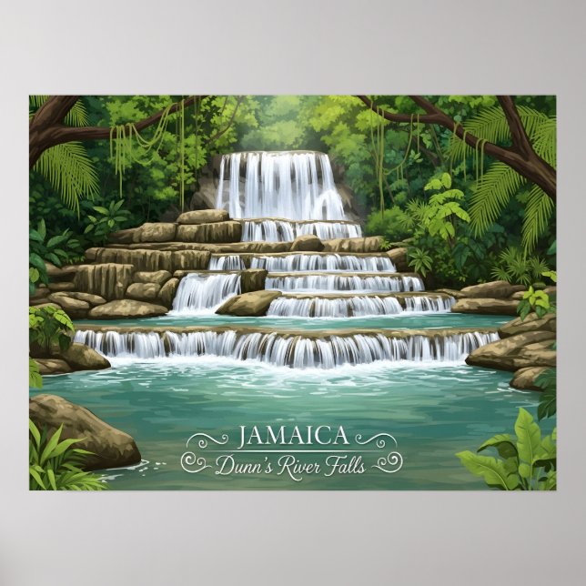 Lush tropical waterfall in Jamaica Poster (Front)