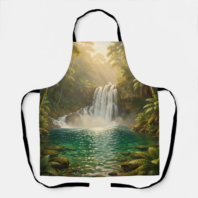 Lush Tropical Waterfall Jungle Paradise Apron (Front)