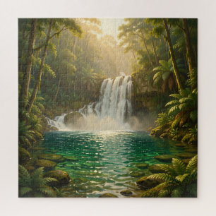 Lush Tropical Waterfall Jungle Paradise Jigsaw Puzzle