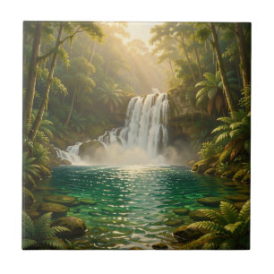 Lush Tropical Waterfall Jungle Paradise Tile