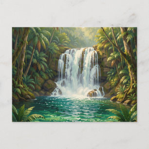 Lush Tropical Waterfall Oasis Postcard