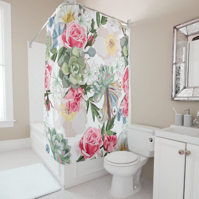 Lush Watercolor Roses and Succulent Floral Pattern (In Situ)
