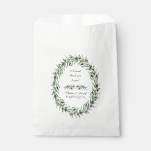 Lush Watercolour Olive Branches Wreath Wedding Favour Bag