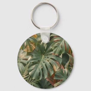 Lush Wet Monstera Leaves Ferns Tropical Jungle  Keychain