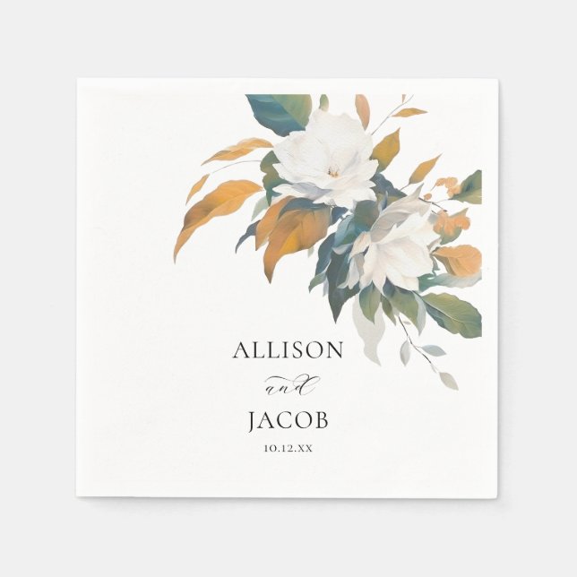Lush White Floral Wedding Napkin (Front)