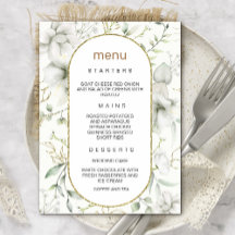 Lush White Flowers and Gold Leaves Menu