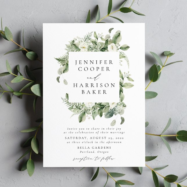 Lush White Flowers and Greenery Frame Wedding Invitation (Creator Uploaded)