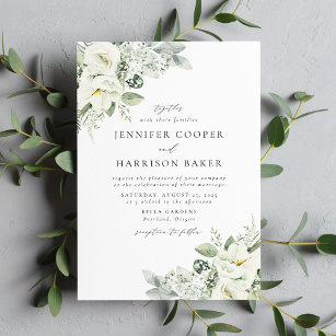 Lush White Flowers and Greenery Wedding Invitation