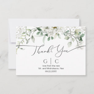 Lush White Flowers Wedding  Thank You Card