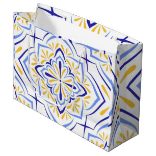 Lusitana Grace Elegant Blue and Gold Mediterranean Large Gift Bag
