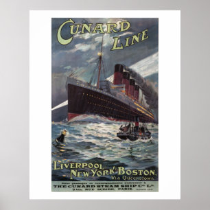 Lusitania - ligne affiche de Vinatge Cunard de