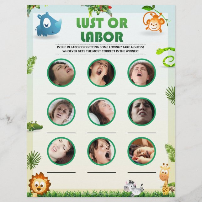 Lust Or Labour Baby Shower Game [Animal Theme] Letterhead (Front)
