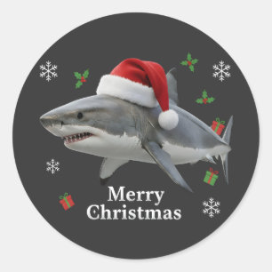 Lustiger Weihnachtshai mit Weihnachtsmannmütze Classic Round Sticker