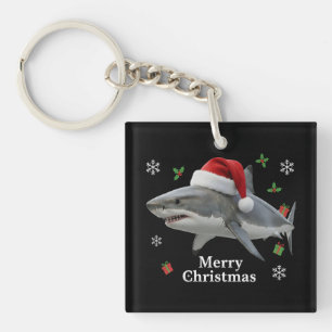 Lustiger Weihnachtshai mit Weihnachtsmannmütze Keychain