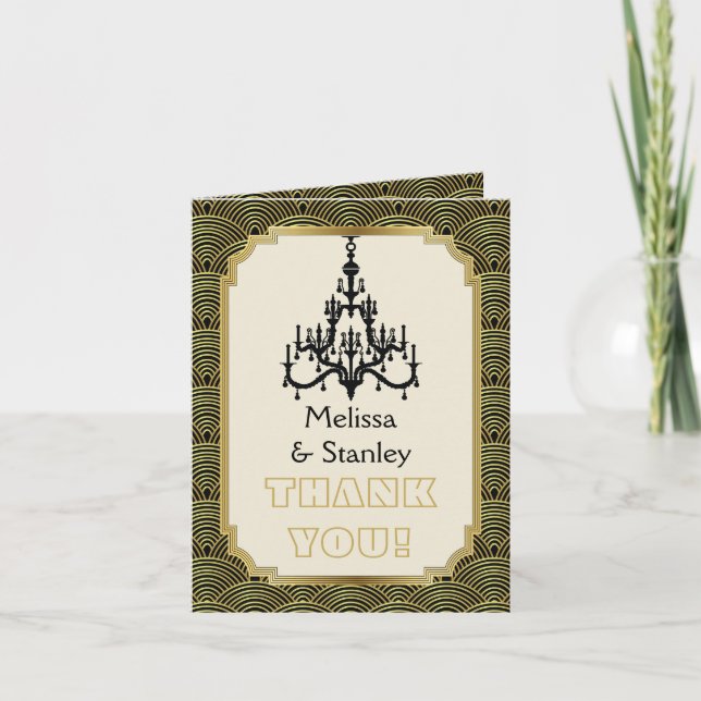 Lustre Art Déco noir, or mariage Merci (Devant)