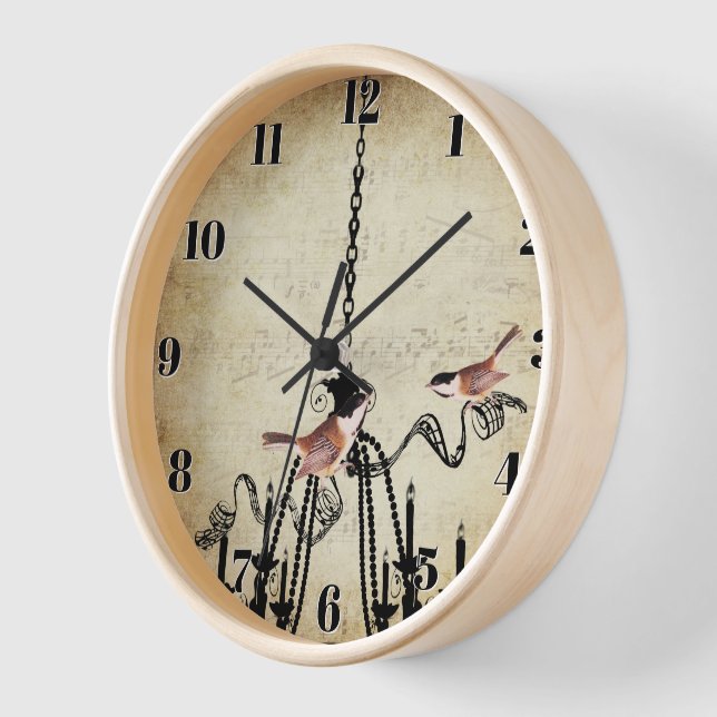 Lustre Chickadee Amour Oiseau Horloge (Angle)