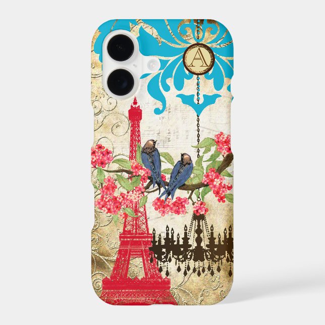 Lustre Monogram Cerisier Fleur Oiseau iPhone (Verso)