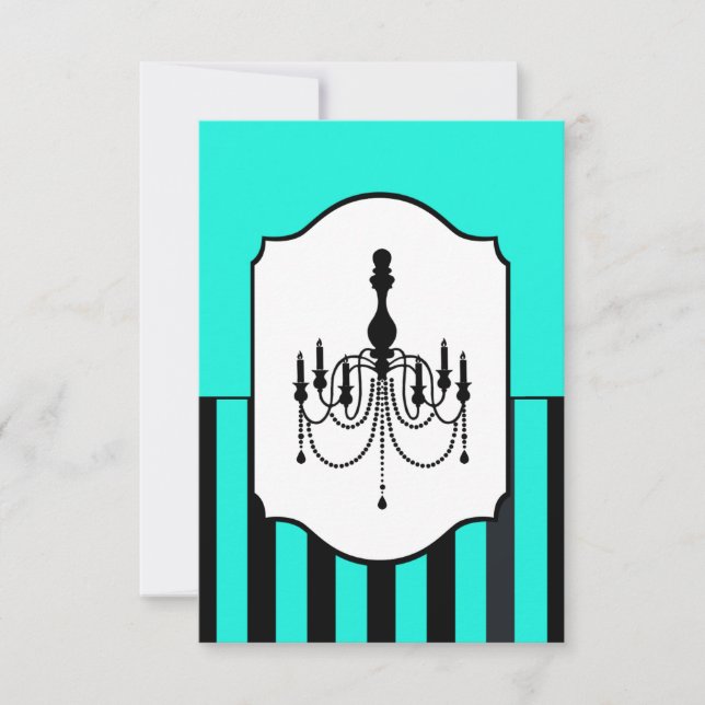 Lustre noir et turquoise rayé carte RSVP (Devant)