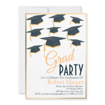 Lustrous Navy & Gold  Hats Graduation Invitation