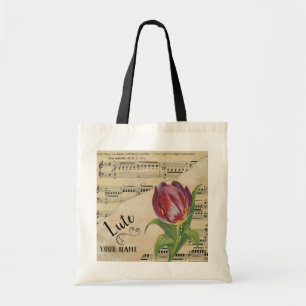Lute Tulip Vintage Sheet Music Customized Tote Bag
