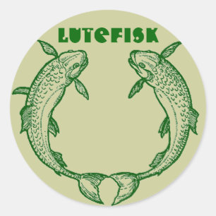 Lutefisk Fish Canning Jar STICKERS!  Kalamojakka Classic Round Sticker