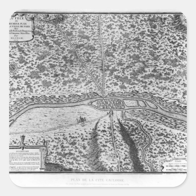 Lutetia or the first plan of Paris Square Sticker (Front)